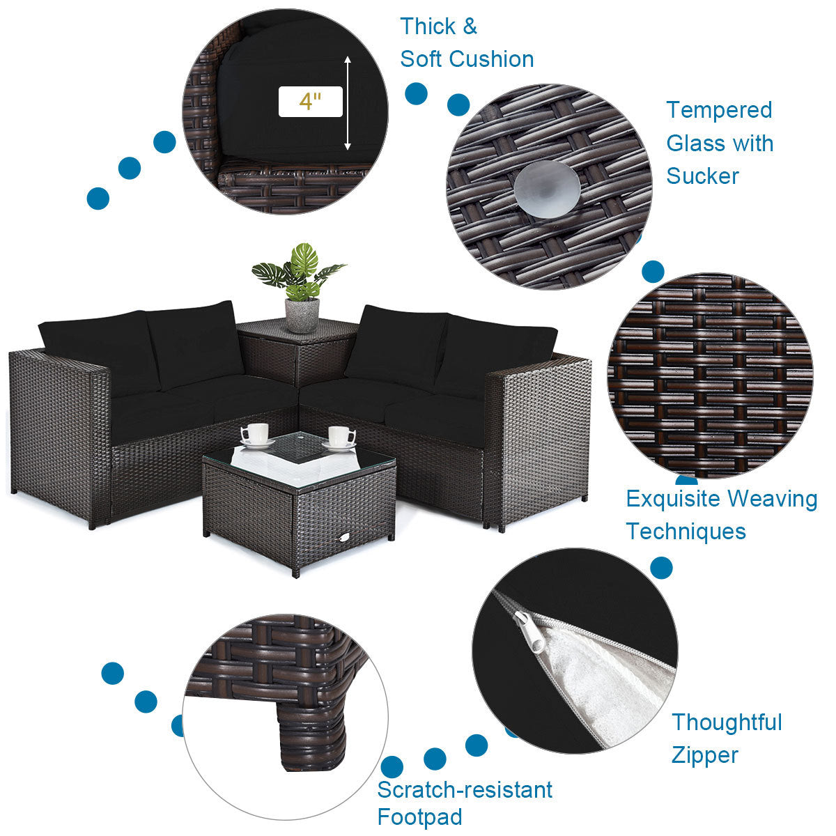 5-Piece Patio Furniture Set with 60,000 BTU Propane Fire Pit Table