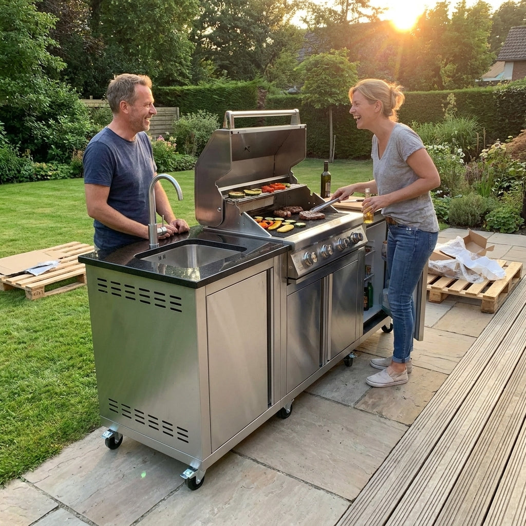 46 In. 4-Burner Propane Gas Grill Island Outdoor Kitchen in Stainless Steel with Refrigerator, Sink